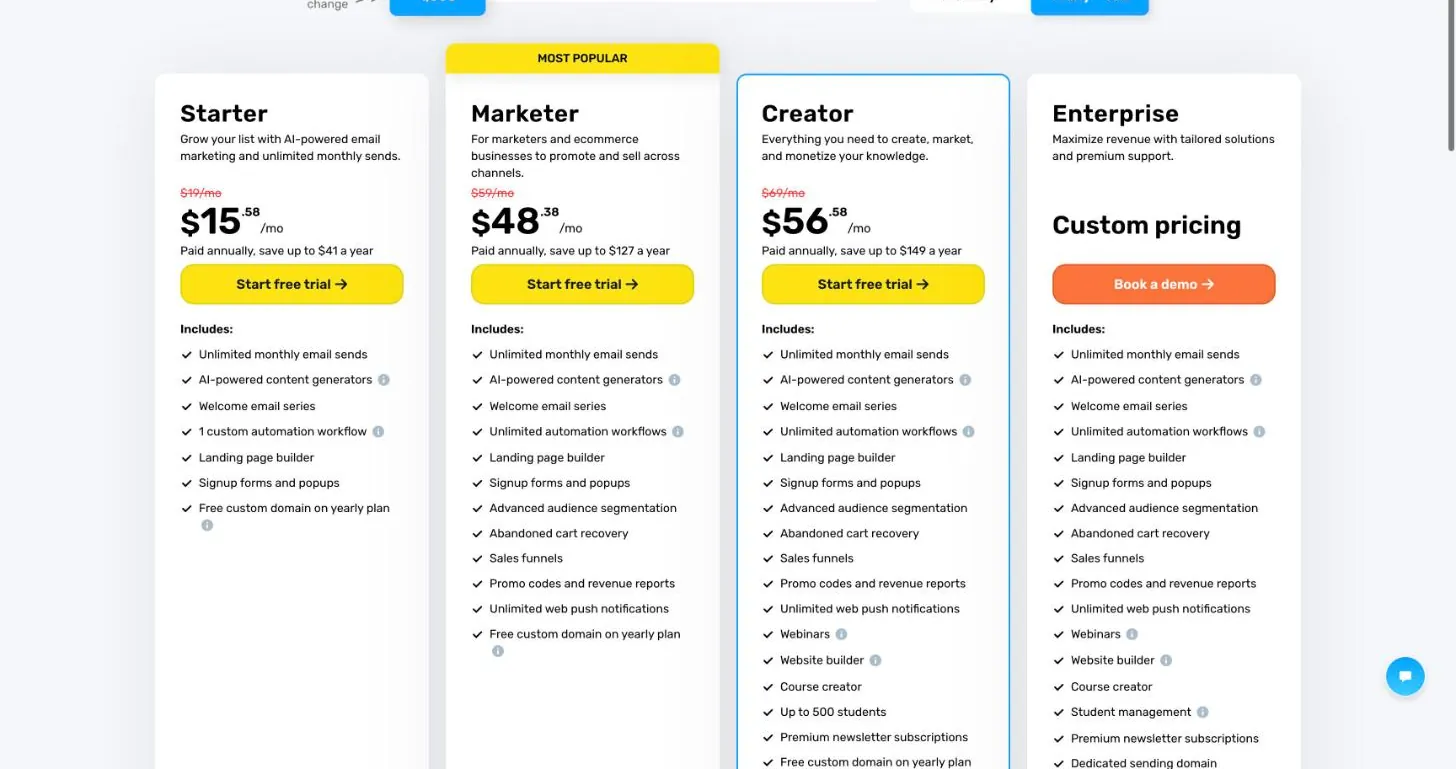 GetResponse pricing page